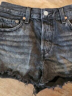 Levis 501 Cut Offs  Black Distressed Denim Shorts - Size 27
